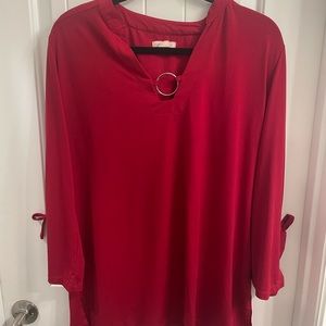 Nat & Bee XL Red and Silver Tie Top
